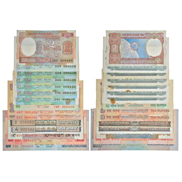 Paper Money: Semi fancy number notes (15), various governors’ signature & inset