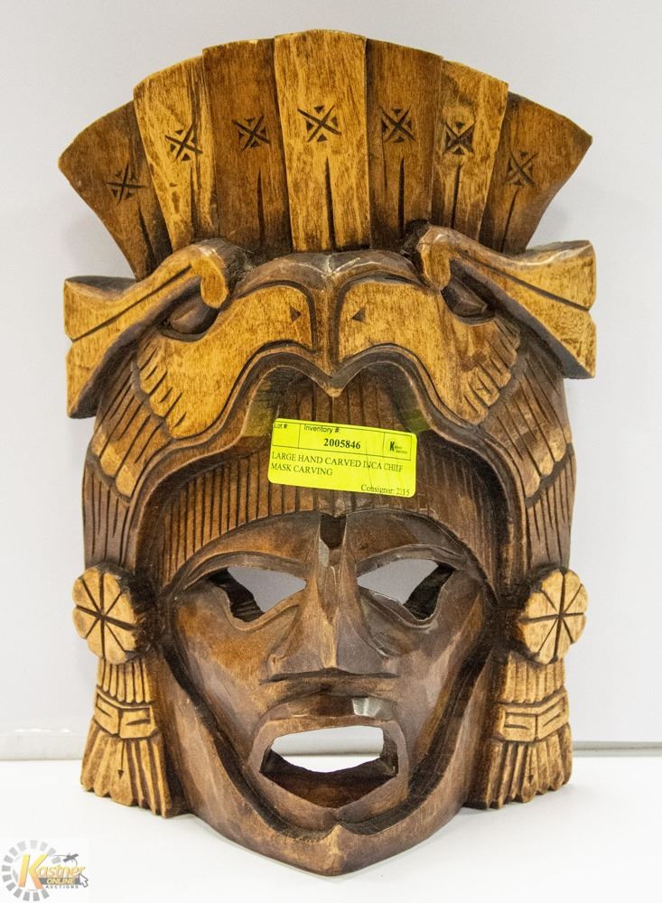 HAND CARVED INCA CHIEF MASK CARVING APPROX 10