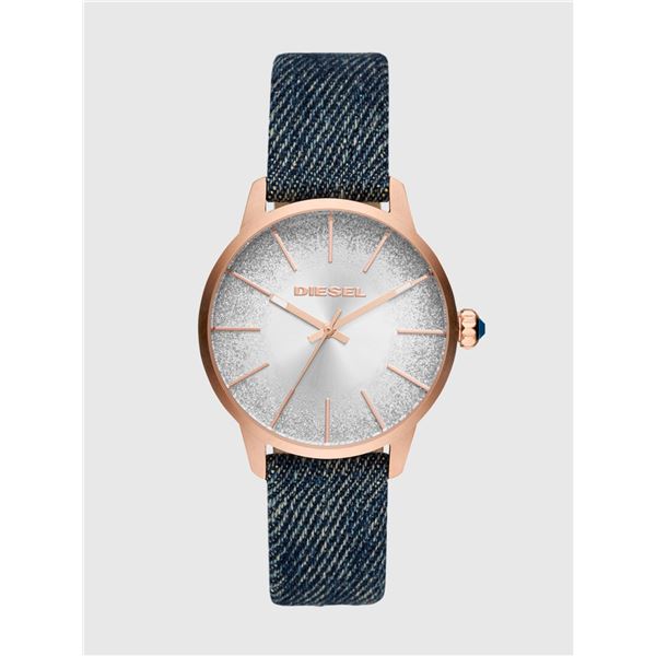 NEW DIESEL 38MM GLITTER DIAL DENIM STRAP MSRP$229