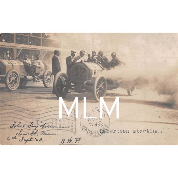 Labor Day Auto Racing 1909 Lowell, Massachusetts Photo Postcard