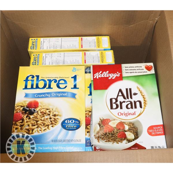 BOX OF ALL BRAND AND FIBRE 1 CEREAL