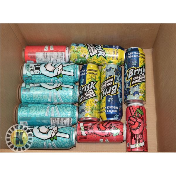BOX OF ASSORTED FLAVOUR TEA CANS
