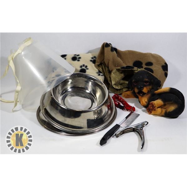 DOG PET SUPPLIES INCLUDING CONES, PLATE, & MORE