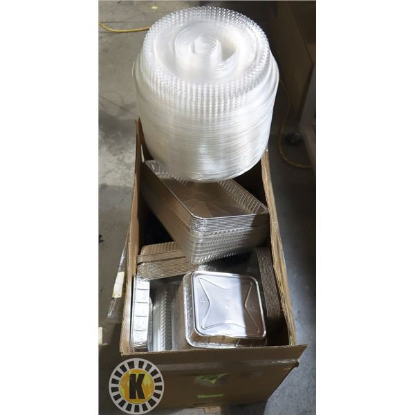 LARGE BOX OF BAKING PANS AND LIDS