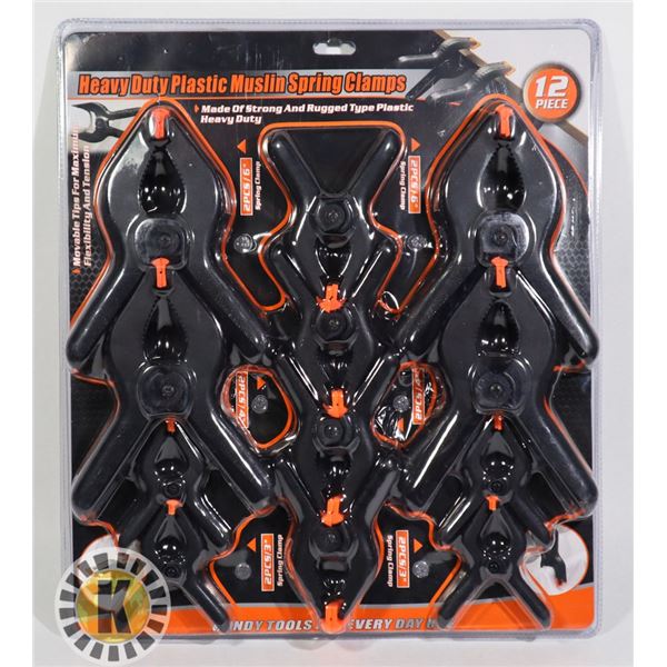 NEW 12PC HEAVY DUTY PLASTIC SPRING CLAMP SET