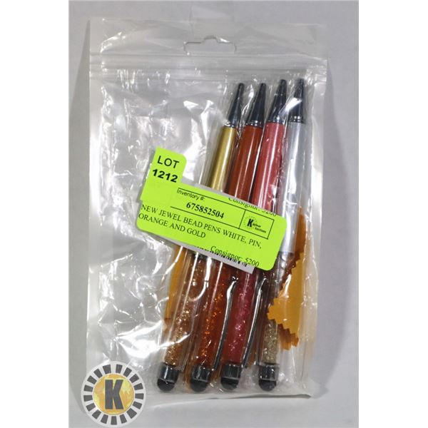 NEW JEWEL BEAD PENS WHITE, PIN, ORANGE AND GOLD