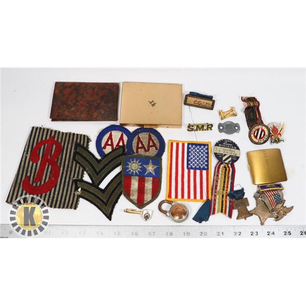 BOX OF ASSORTED JEWELRY AND MILITARY BADGES