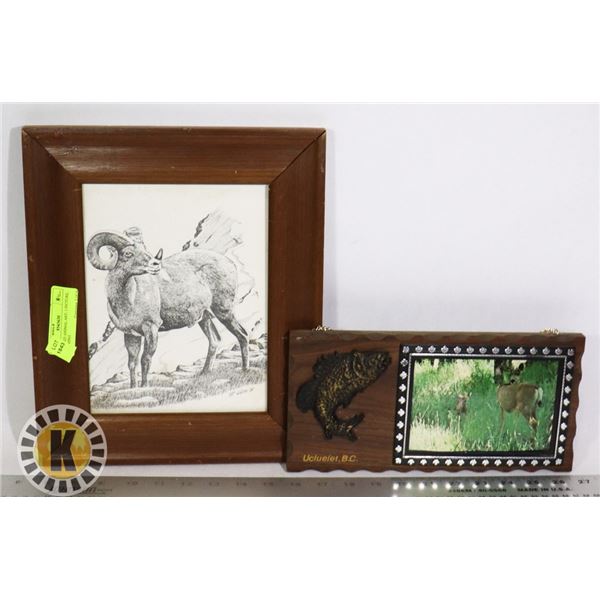 2 FRAMED ANIMAL ART- 1 PICTURE, 1 DRAWING