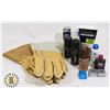 Image 1 : SMALL BOX OF MEN'S GROOMING SUPPLIES & WORK GLOVES