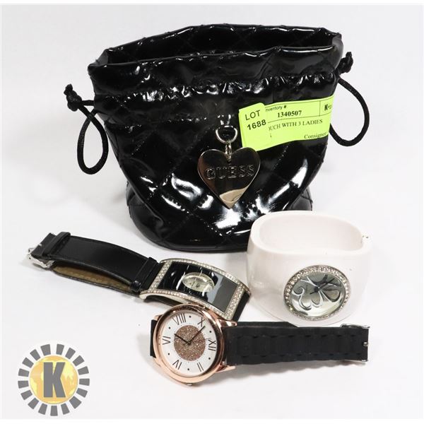GUESS POUCH WITH 3 LADIES WATCHES