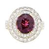 Image 2 : 6.64 ctw Oval Mixed Lavender Spinel And Round Brilliant Cut Diamond Ring - 18KT