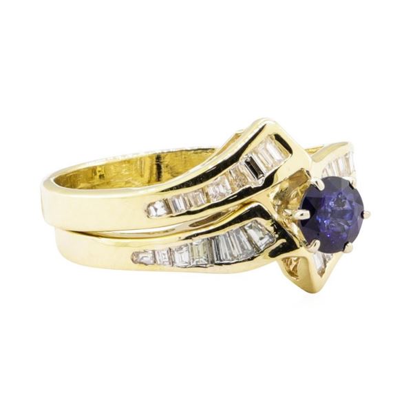 1.03 ctw Blue Sapphire And Diamond Ring And Band - 14KT Yellow Gold