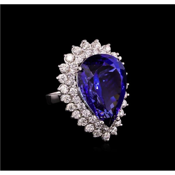 14KT White Gold GIA Certified 24.90 ctw Tanzanite and Diamond Ring