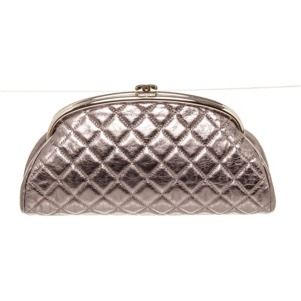 Chanel Silver Patent Timeless Clutch