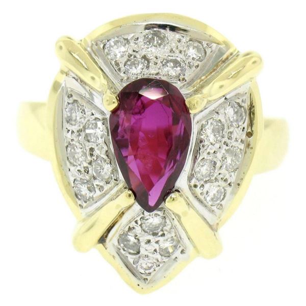 Vintage 18kt White and Yellow Gold 2.98 ctw Ruby and Diamond Cocktail Ring