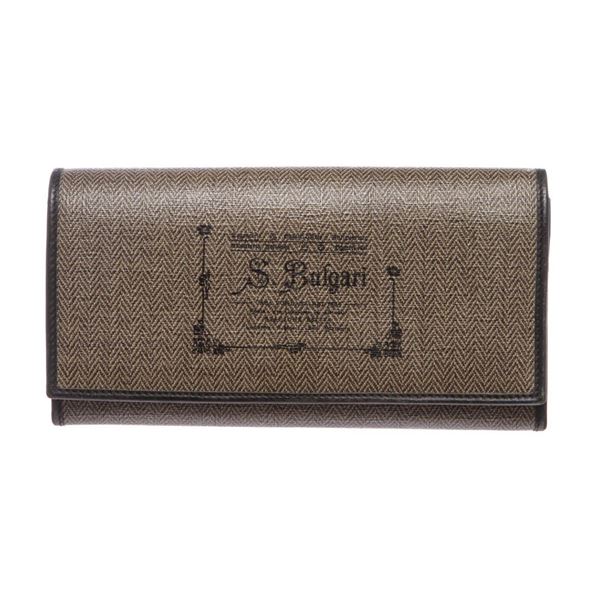 Bvlgari Dark Brown Coated Canvas Graphic Print Long Wallet