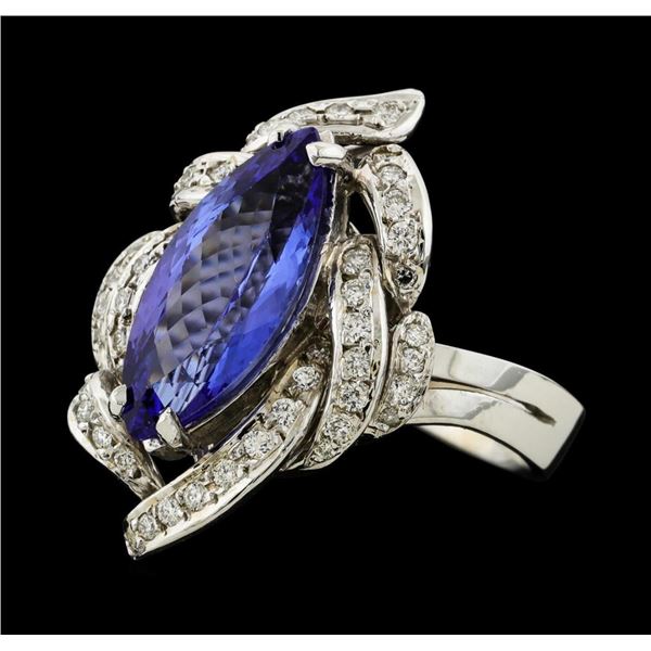 3.81 ctw Tanzanite and Diamond Ring - 14KT White Gold