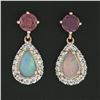 Image 2 : 14K Gold 1.7 ctw Rhodolite Garnet Diamond & Pear Shaped Opal Drop Dangle Earring