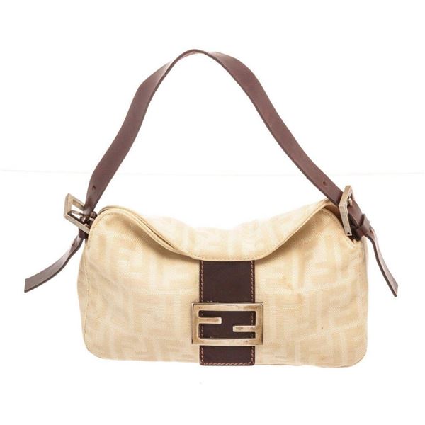 Fendi Beige Canvas Zucca Shoulder Bag