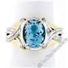 Image 4 : Estate 14kt Two Tone Gold 2.10 ctw Oval Aquamarine Grooved Cocktail Ring