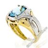 Image 5 : Estate 14kt Two Tone Gold 2.10 ctw Oval Aquamarine Grooved Cocktail Ring