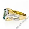 Image 7 : Estate 14kt Two Tone Gold 2.10 ctw Oval Aquamarine Grooved Cocktail Ring