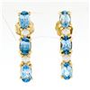 Image 1 : 14K Yellow Gold 1.10 ctw Alternating Oval Blue Topaz & Pearl Long Drop Earrings