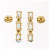 Image 3 : 14K Yellow Gold 1.10 ctw Alternating Oval Blue Topaz & Pearl Long Drop Earrings