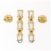 Image 4 : 14K Yellow Gold 1.10 ctw Alternating Oval Blue Topaz & Pearl Long Drop Earrings