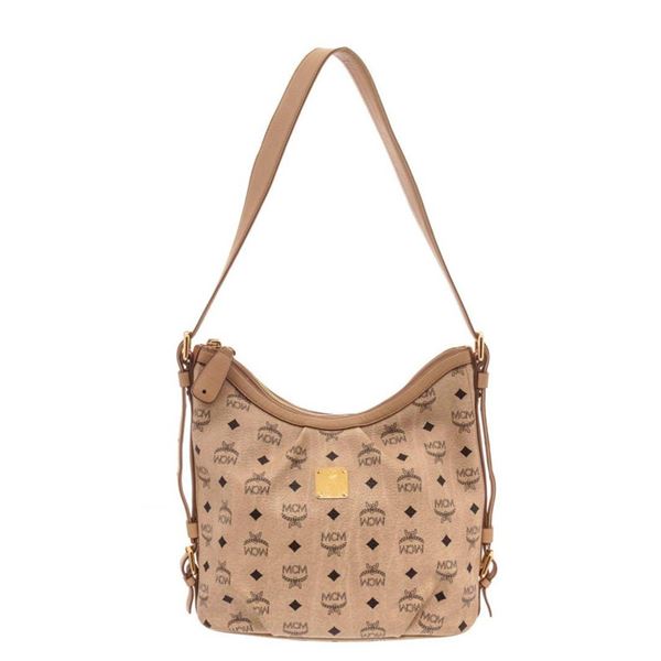 MCM Ivory Visetos Coated Canvas Hobo Bag