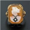 Image 2 : Antique Art Deco 14K Yellow Gold Carved Shell Cameo Diamond Open Filigree Ring