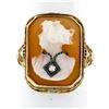 Image 3 : Antique Art Deco 14K Yellow Gold Carved Shell Cameo Diamond Open Filigree Ring