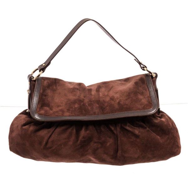 Fendi Brown Leather Large Suede Chef Hobos Bag