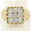 Image 2 : Mens 14K Two Tone Gold Nugget Design .90 ctw Round BRILLIANT Diamond Cluster Rin