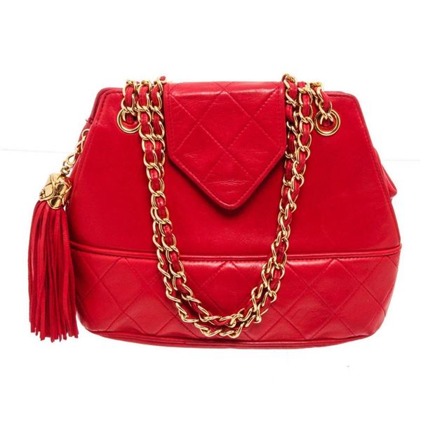 Chanel Red Leather Vintage Tassel Crossbody Bag