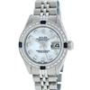 Image 5 : Rolex Ladies Stainless Steel Mother Of Pearl Diamond & Sapphire Datejust Wristwa