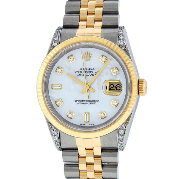 Rolex Mens 2 Tone MOP Diamond Lugs 36MM Datejust Wristwatch