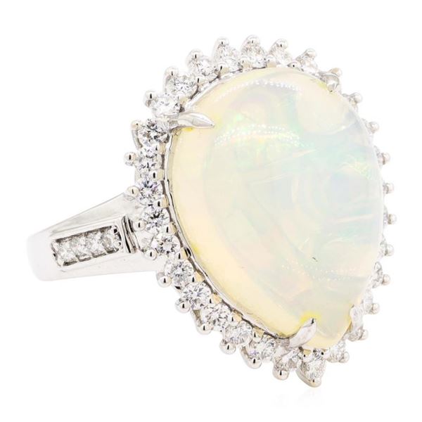 9.12 ctw Cabochon Pear Crystal Opal And Round Brilliant Cut Diamond Ring - 14KT