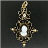 Image 1 : Antique Victorian 14kt Yellow Gold Cameo and Diamond Open Work Locket Pendant