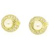 Image 1 : 18kt Yellow Gold 1.25 ctw Cultured Pearl and Diamond Button Earrings