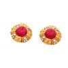 Image 1 : Chanel Gold Red CC Round Earrings