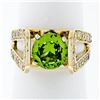 Image 4 : 14k Yellow Gold 3.0 ctw Round Peridot Solitaire & Ideal Cut Diamond Cocktail Rin