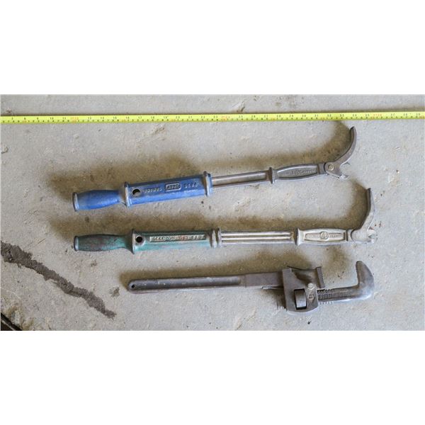 pipe wrench & 2 nail pullers