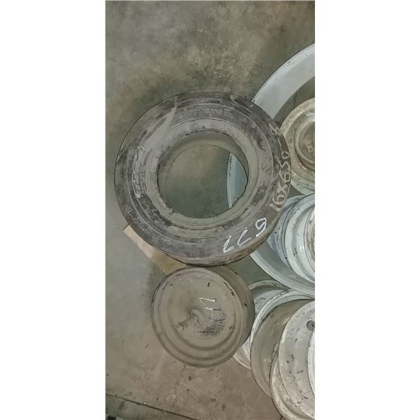 (8) 5 bolt rims & 1 tire 16/6.50/8