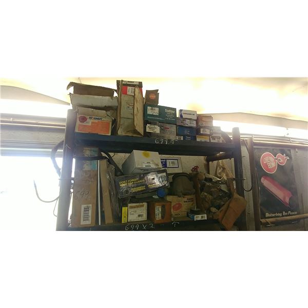 2 shelves of misc. parts -partial sets brake pads, etc