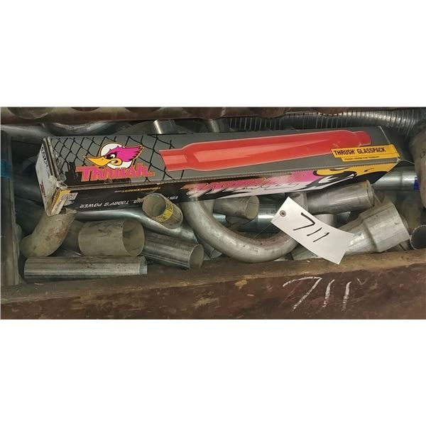 wooden crate of exhaust pipes & Thrush Muffler (new)