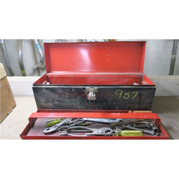 metal tool box filled w/ some tools