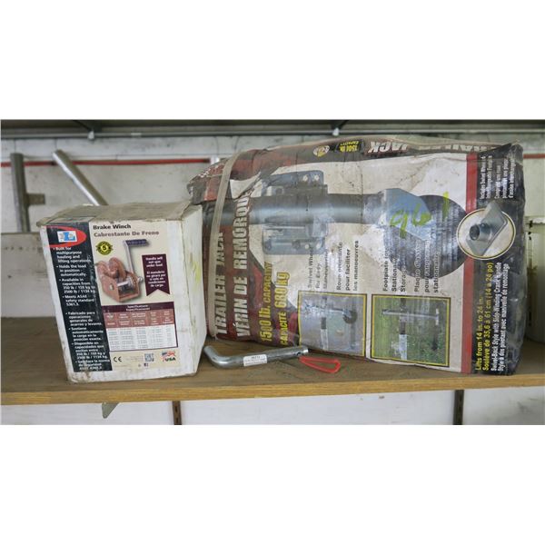 trailer lot -brake winch, jack, hitch pin