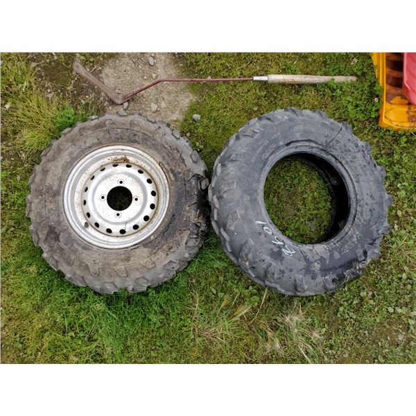 2 quad tires, 1 has rim 25/8/12