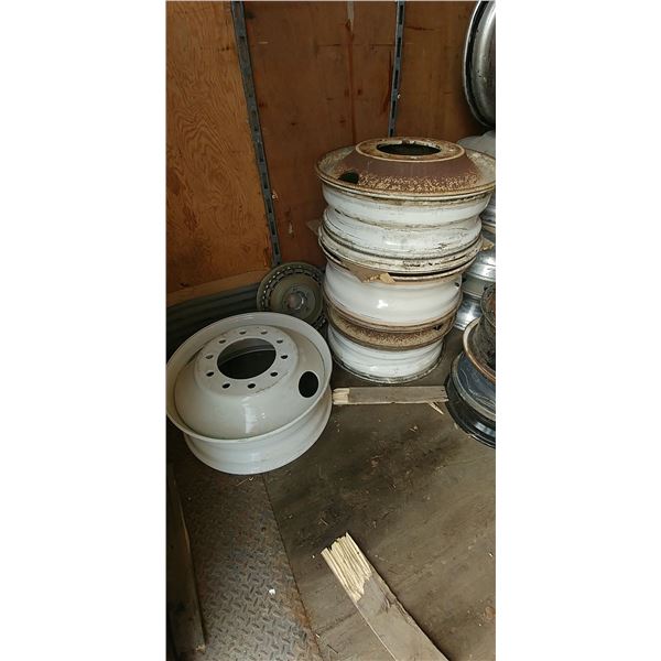 4 STEEL SEMI RIMS ( 1 NEW ) 10 BOLT